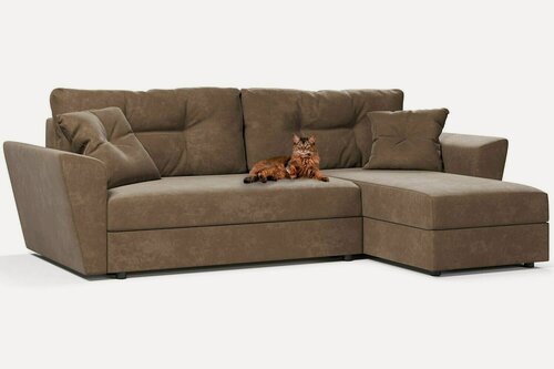 Изображение товара Диван угловой раскладной Амстердам еврокнижка, коричневый велюр Кабрио, правый угол