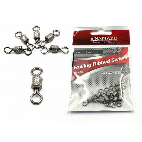 вертлюг namazu pro rolling ribbed swivel латунь цв carbon р 7 test 14 кг уп 10 шт Вертлюг Namazu ROLLING RIBBED SWIVEL, латунь, цв. BN, р. 7, test-14 кг уп.10 шт