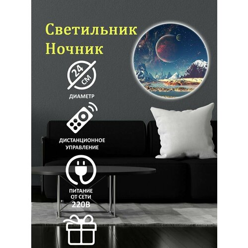 Светильник настенный светодиодный бра Фантастические пейзажи космоса 24*24 см, питание от сети, 1 шт.