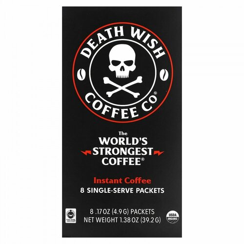 Death Wish Coffee, The World' s Strongest Coffee, Instant Coffee, Dark Roast, 8 Single-Serve Packets, 17 oz (4.9 g) Each