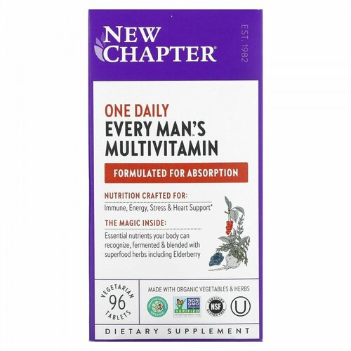 New Chapter, Every Man&#x27; s One Daily Multi, мультивитаминная добавка из цельных продуктов для мужчин, 96 вегетарианских таблеток