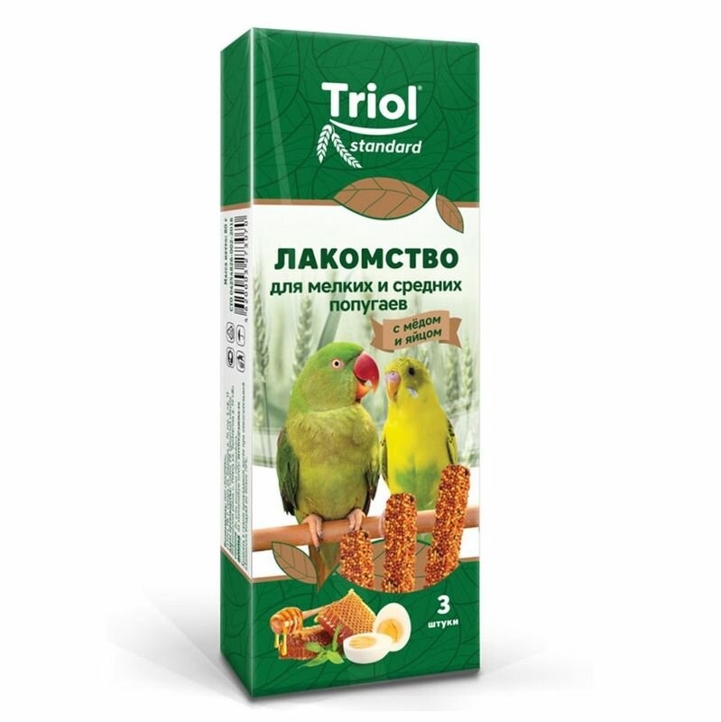 Палочки для мелких и средних попугаев (3 штуки) с мёдом и яйцом Triol Standard, 80 г, 9 упаковок