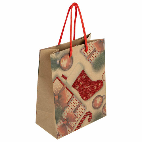 Пакет подарочный новогодний 17,8x9,8x22,9 см золотая сказка "Christmas Kraft", глиттер, 608235 В комплекте: 12шт.