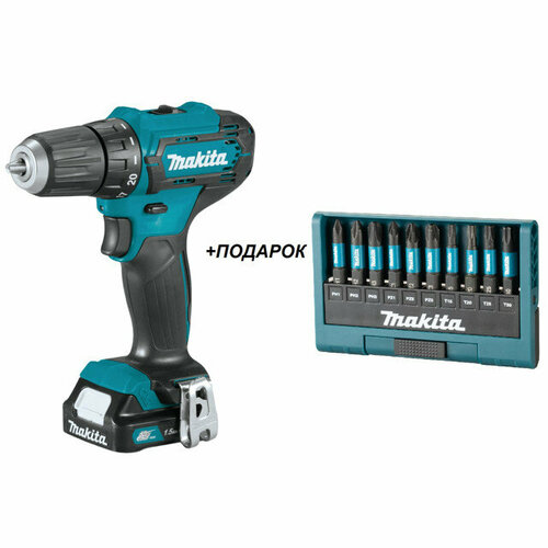 Дрель-шуруповерт MAKITA DF333DWYE Li-Ion 12В 2АКБ с набором насадок Makita C-form 50мм 10шт 3836800₽