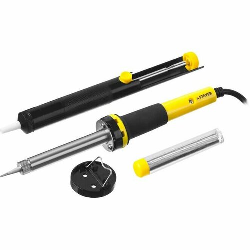 Набор для паяльных работ STAYER 30Вт с 2К рукояткой конус оловоотсосподставкаприпой PROTerm 70000₽