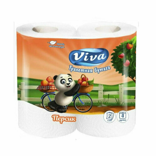 Туалетная бумага Viva 2-х слойная 4 рулона Земляника, 4 упаковки