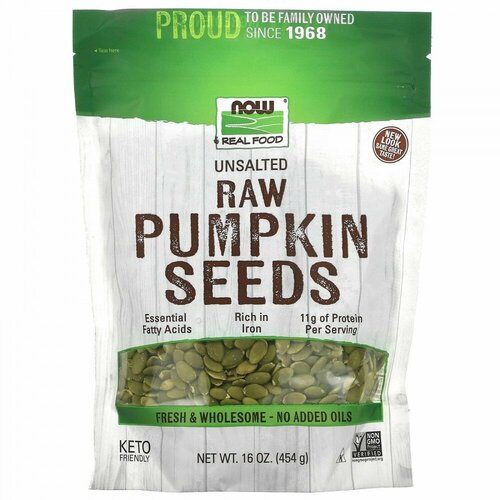 NOW Foods, Real Food, Raw Pumpkin Seeds, Unsalted, 16 oz (454 g)