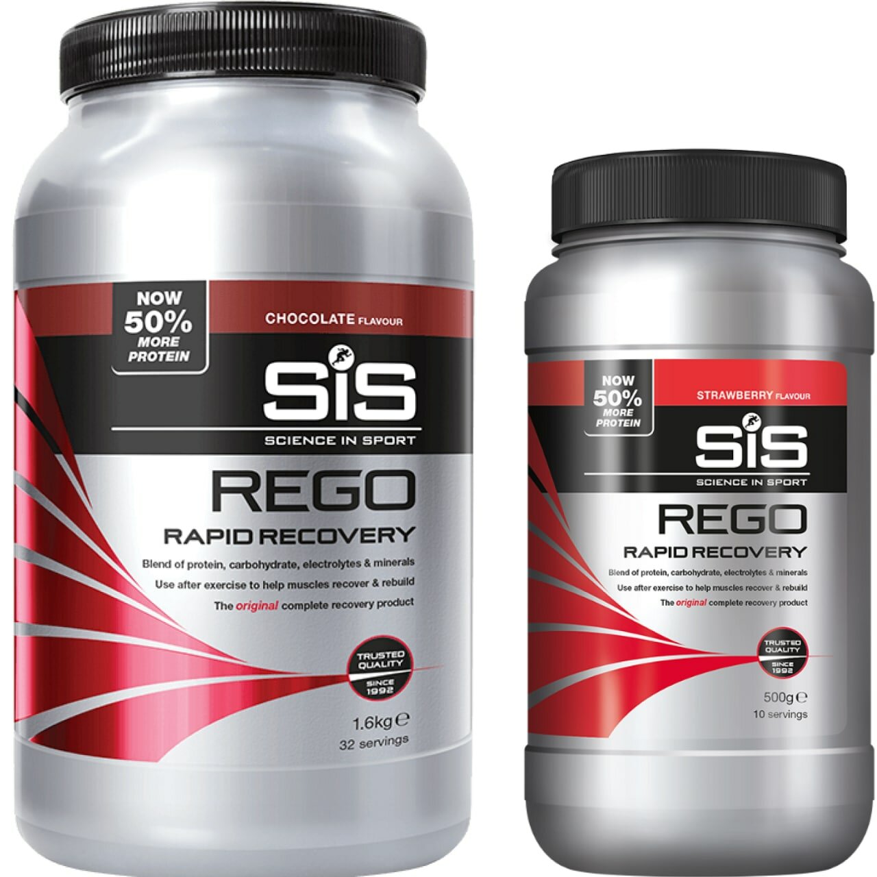 Восстановление SCIENCE IN SPORT (SiS) REGO Rapid Recovery 1 x 500 г, 1 x 1600 г, Шоколад, Клубника