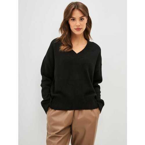 Джемпер, длинный рукав, оверсайз, вязаный, размер onesize, черный