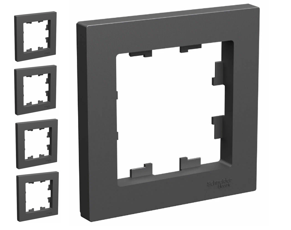 Рамка 1-постовая, универсальная, Schneider Electric/Systeme Electric AtlasDesign, карбон(чёрный матовый) ATN001001 (комплект 5 шт.)