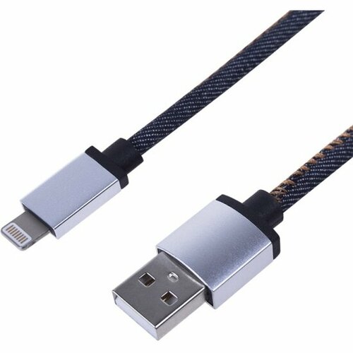 кабель usb apple lightning 8 pin liberty project металлическая оплетка 1 м Кабель Rexant для зарядки Apple, USB-Lightning, джинсовая оплетка, 1 м