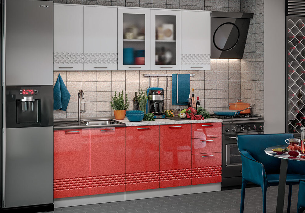 фото Кухонный гарнитур Миф Волна 2.0 м белый глянец / капучино 200хх см