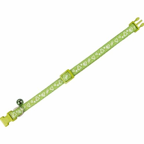 Ошейник для кошек NOBBY PET NOBBY сердечки с бубенчиком безопасный замок зеленый