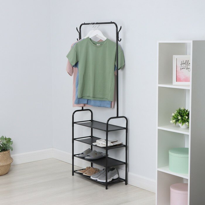 фото LaDо́m Стойка для одежды и обуви LaDо́m, полками, 4 яруса, 60×26×160 см, цвет чёрный