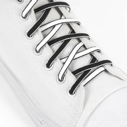 Шнурки для обуви, пара, круглые, d = 5 мм, 90 см, цвет чёрный/белый