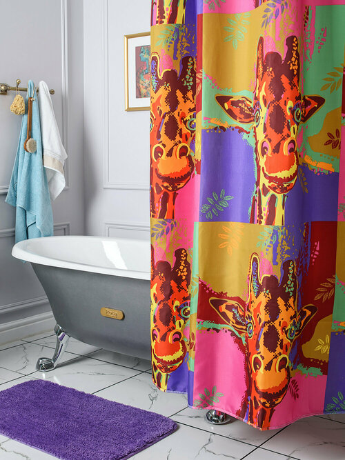 Занавеска (штора) Pоp-аrt для ванной комнаты тканевая 180х200 (шхв)см, жирафы