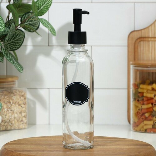 Бутылка с помпой-дозатором для масла и соусов «Меловой дизайн», стеклянная, 330 мл, с мелком для маркировки