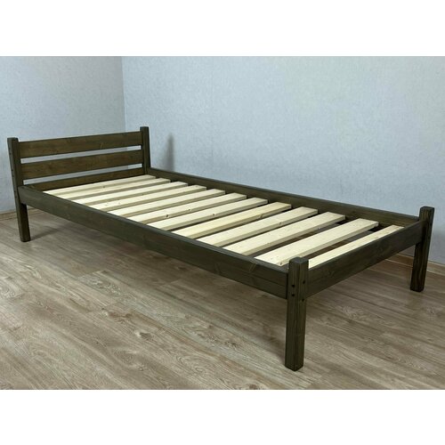 Кровать односпальная Классика из массива сосны с реечным основанием, 190х100 см (габариты 200х110), цвет венге