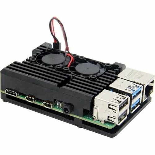 Корпус Acd Black Metal Aluminum Case with Double Fans для Raspberry Pi 4B