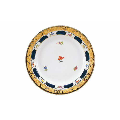 Тарелка десертная Meissen 19 см Форма - Икс, россыпь цветов, кобальт