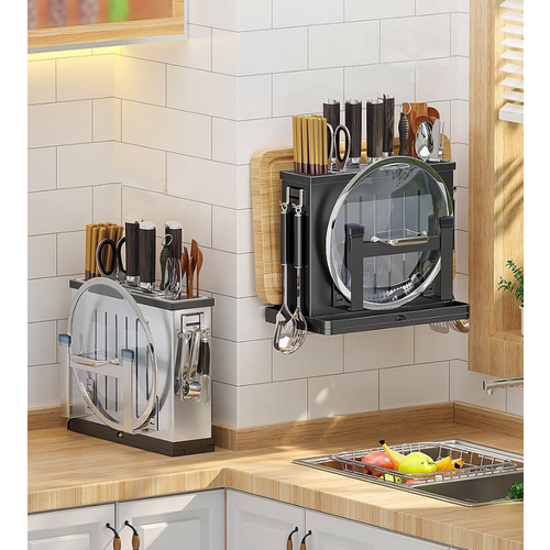 Подставка-держатель кухонный MyPads металлический универсальный настенный и настольный 2в1, для столовых приборов, для ножей, для полотенец, органа.