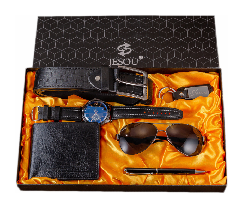 Мужской набор MyPads M-A05893 кварцевые часы, бумажник и ремень из импортной эко-кожи, очки брелок ручка в красивой подарочной упаковке подарок м.