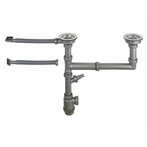 Двойной выпуск с переливом и сифоном Юкинокс Юки S801G Серый, пластик