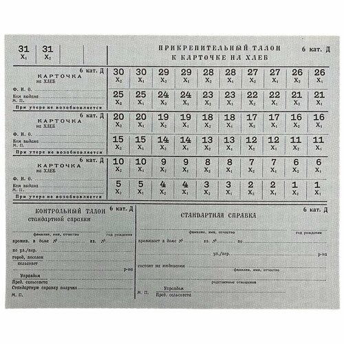 СССР, Прикрепительный талон к карточке на хлеб, 1980-1990-е гг.