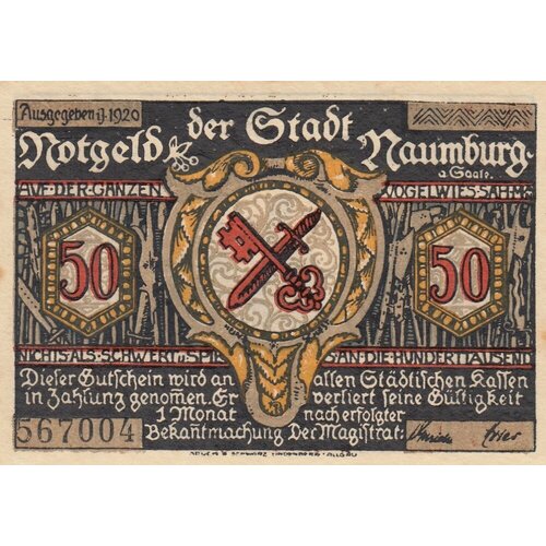 Германия (Веймарская Республика) Наумбург 50 пфеннигов 1920 г. (№6) германия веймарская республика наумбург 50 пфеннигов 1920 г a