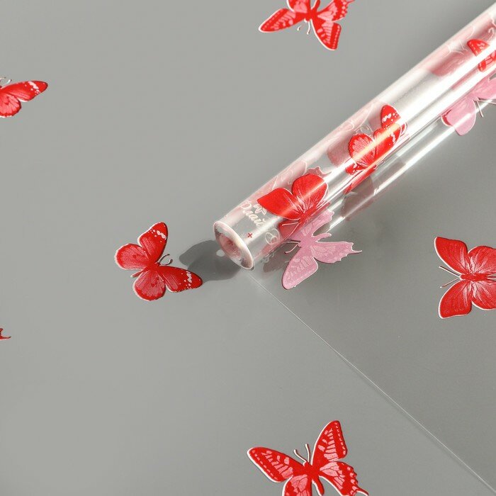Пленка для цветов "Бабочки" красный+белый 07 х 8.2 м 40мкм