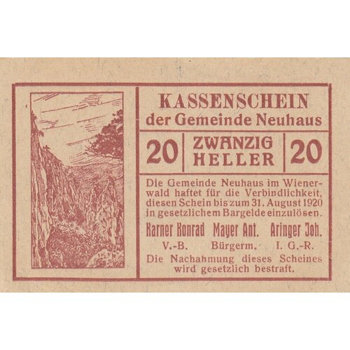 Австрия, Нойхаус 20 геллеров 1914-1920 гг. австрия вайтен 20 геллеров 1914 1920 гг