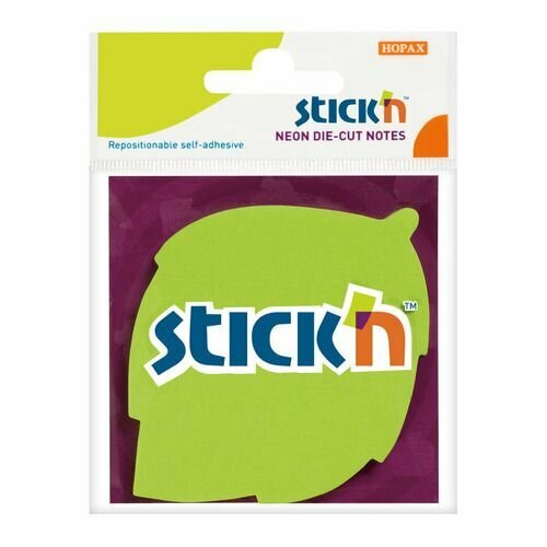 Блок самоклеящийся бумажный STICK`N 21180, 70x70, 50 л, неон, зеленый, вырубной