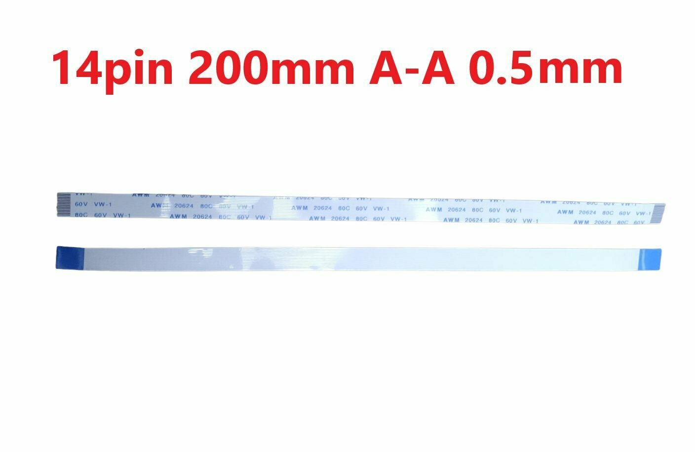 Шлейф FFC 14-pin Шаг 0.5mm Длина 20cm Прямой A-A AWM 20624 80C 60V VW-1