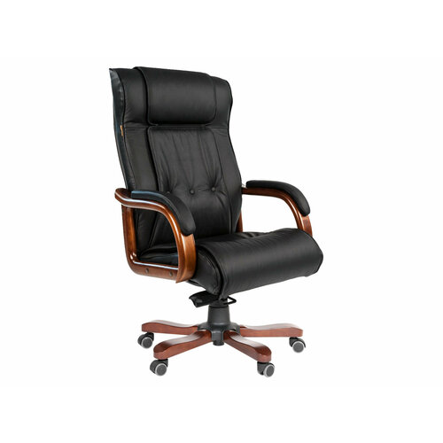 Кресло руководителя тайпит-мк CHAIRMAN 653 кожа Черный, кожа / Коричневый, дерево