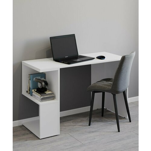 Стол компьютерный письменный с полками Феликс Оби 119х50 см , Белый Шагрень