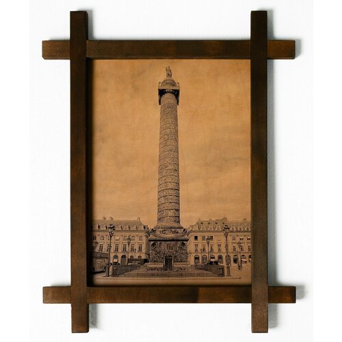 Картина Вандомская площадь, Франция, гравировка на натуральной коже, интерьерная для украшения и декора на стену в деревянной раме, подарок, BoomGift