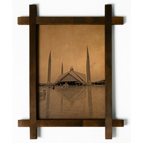Картина Мечеть Фейсал, Пакистан, гравировка на натуральной коже, интерьерная для украшения и декора на стену в деревянной раме, подарок, BoomGift