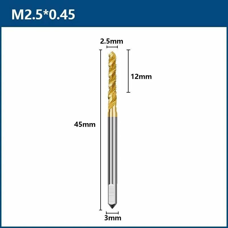 Метчик машинный XCAN HSS M2,5х0,45 с винтовой канавкой для глухих отверстий, титановое покрытие