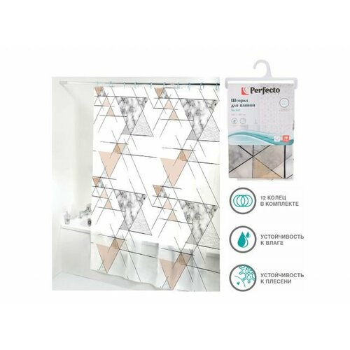 Шторка для ванной (12 колец в комплекте), 180x180 см, Secret, мраморный узор, PERFECTO LINEA (Материал: пэва) (36-118002)