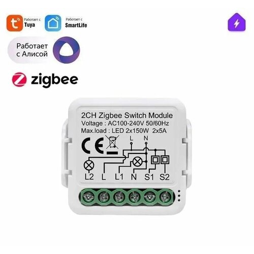 Новое Умное реле с Алисой ZIGBEE 30 контроллер на 2 канала для умного дома Tuya Mini работает с нулём 192900₽