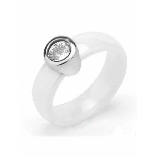 Кольцо, циркон, искусственный камень, размер 16, серебряный