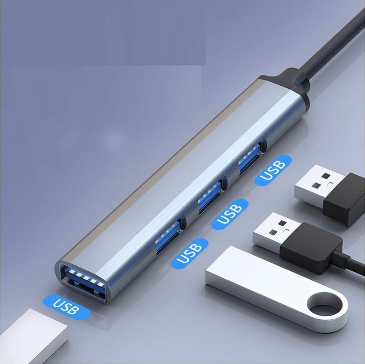 "Разветвитель для MacBook и ноутбуков" - 4 порта USB / HUB USB 3.0 на 4 USB/Серый