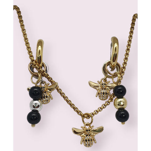 фото Комплект бижутерии: подвеска, серьги, колье, цепь, агат, размер колье/цепочки 42 см, мультиколор, черный leto.jl