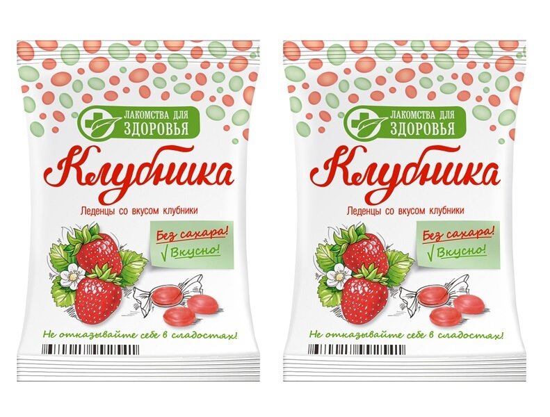 Карамель леденцовая без сахара на изомальте со вкусом клубники "Лакомства для здоровья" 50 г - 2 шт.