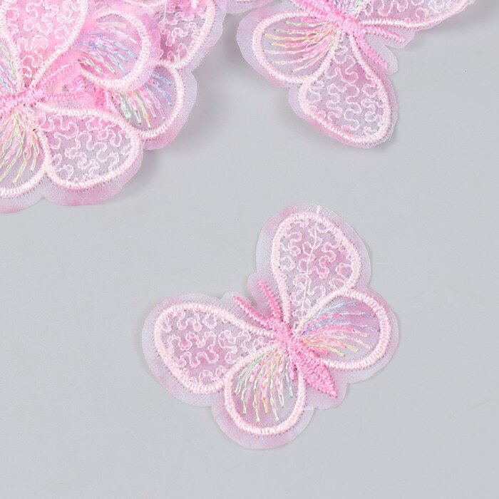 Декор для творчества текстиль вышивка Бабочка розовая 4,5х4 см 6 шт