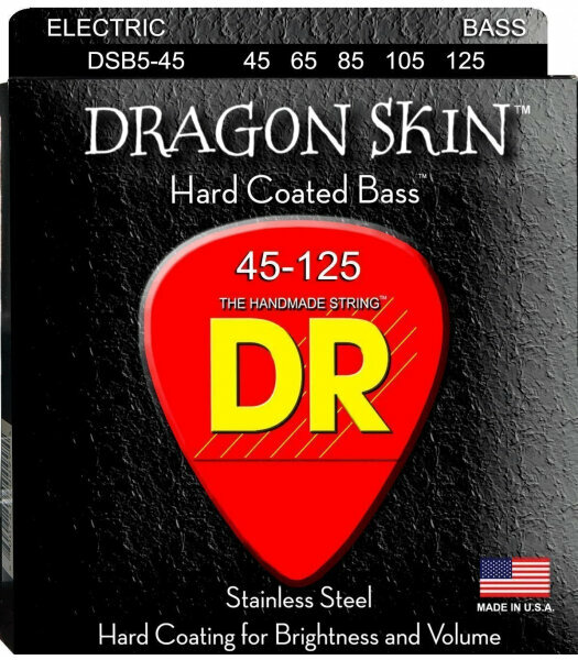 DR DSB5-45 - струны для 5-струнной бас-гитары, Калибр: 45-125, Серия: DRAGON SKIN, Обмотка: нержавеющая сталь, Покрытие: есть