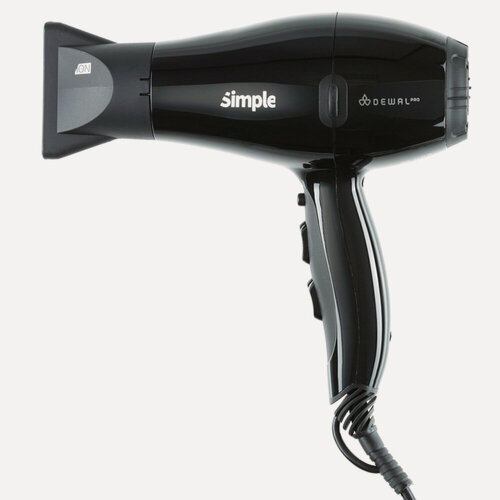 Изображение товара Фен DEWAL SIMPLE, черный, вес 550гр, размер 18 см, 2000 Вт, ионизация, 2 нас, провод 3м 03-104 (*)