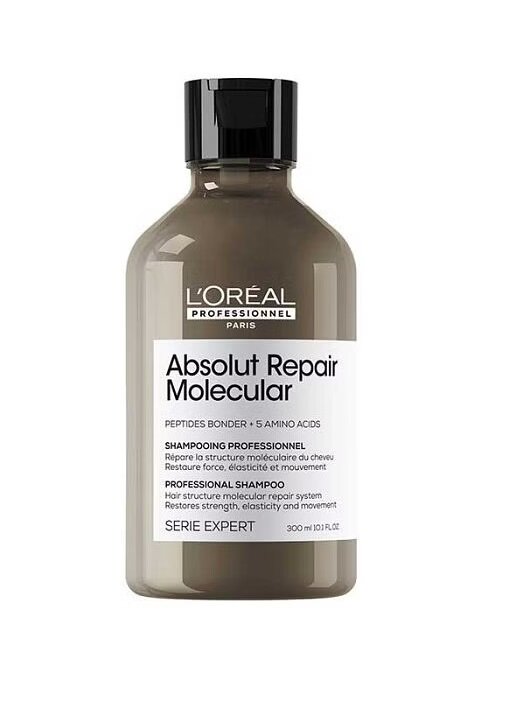 L'OREAL Absolut Repair Molecular Профессиональный бессульфатный шампунь для молекулярного восстановления волос, 300 мл