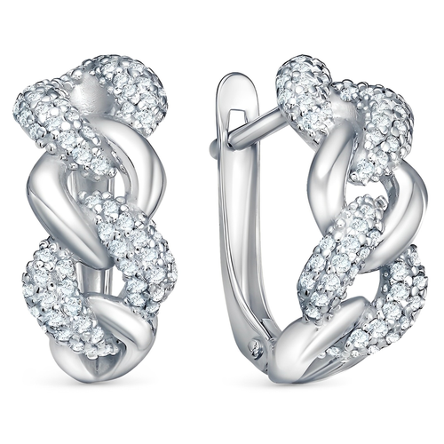 Серьги серебро, 925 проба, родирование, фианит, длина 2 см., серебряный
