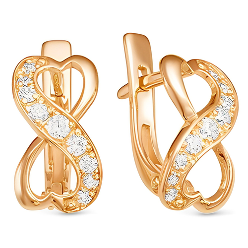 Серьги двусторонние серебро, 925 проба, золочение, фианит, длина 2 см, золотой